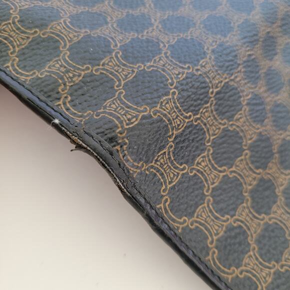 Celine Vintage Trifold Leather Large Wallet Macadam Brown Black Long Logo Design - Picture 12 of 14